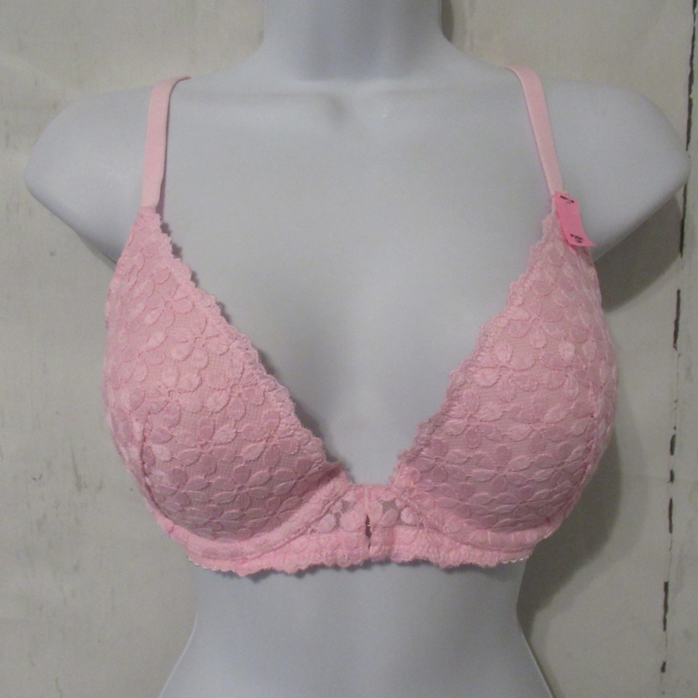 New Etam Bra 36C Pink Lace Push Up Embroidered Umderwire‎ Back Closure